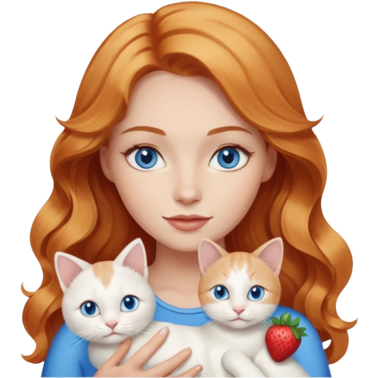 Long wavy strawberry blonde blue eyes woman with a white cat with blue eyes realistic  emoji