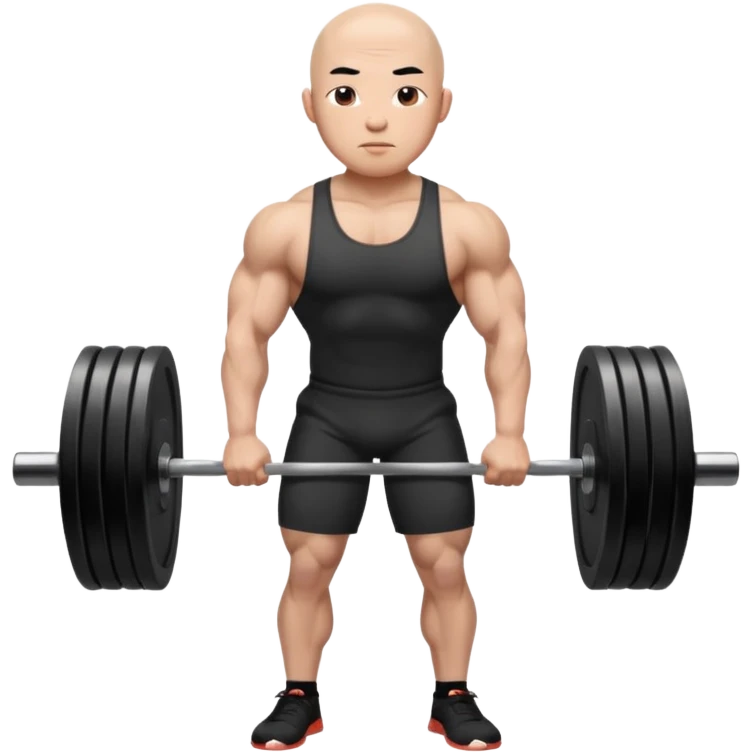 bald asian man deadlifting emoji