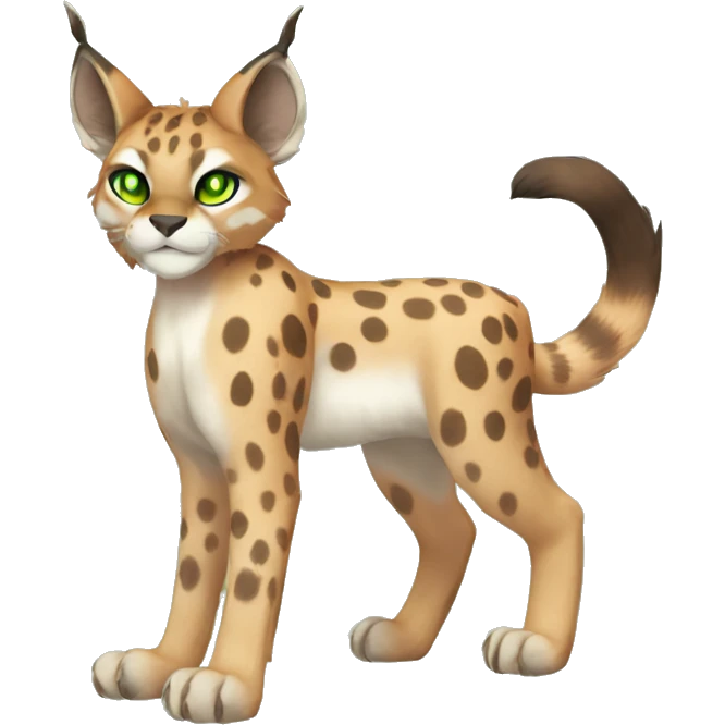 spotted Lynx-Caracal-Fakemon-hybrid with orange points, green eyes brown toes, and short tail, full body emoji