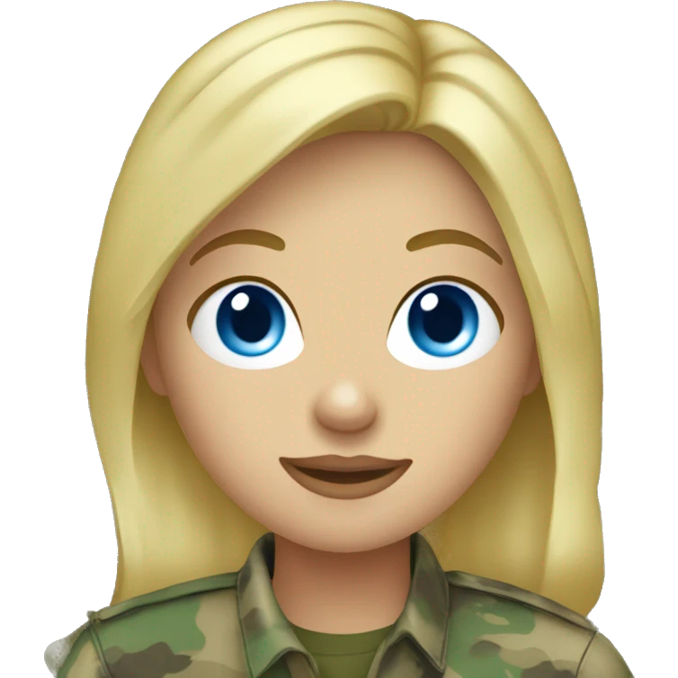 Blonde haired blue eyed woman in camo shirt emoji