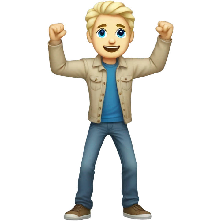 full body raised arms light curl blonde 30yo man blue eyed pale skin emoji