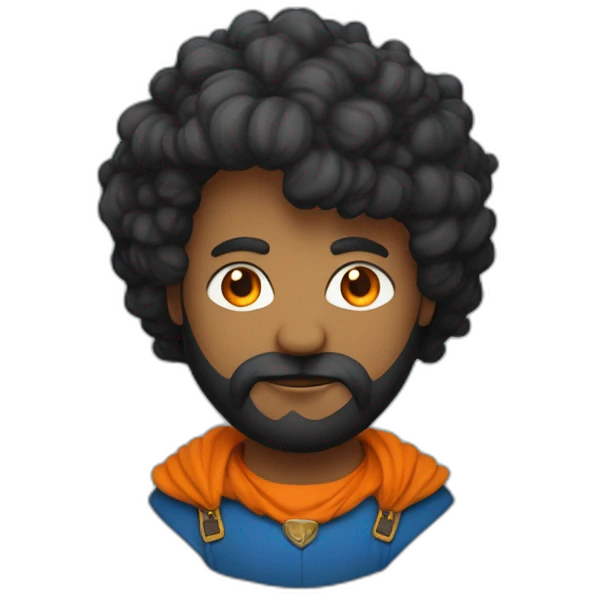Un mec noir avec des cheveux de couleur bleu et orange moutard sur le visage des symboles doré. Des cornes de bélier orange moutard emoji
