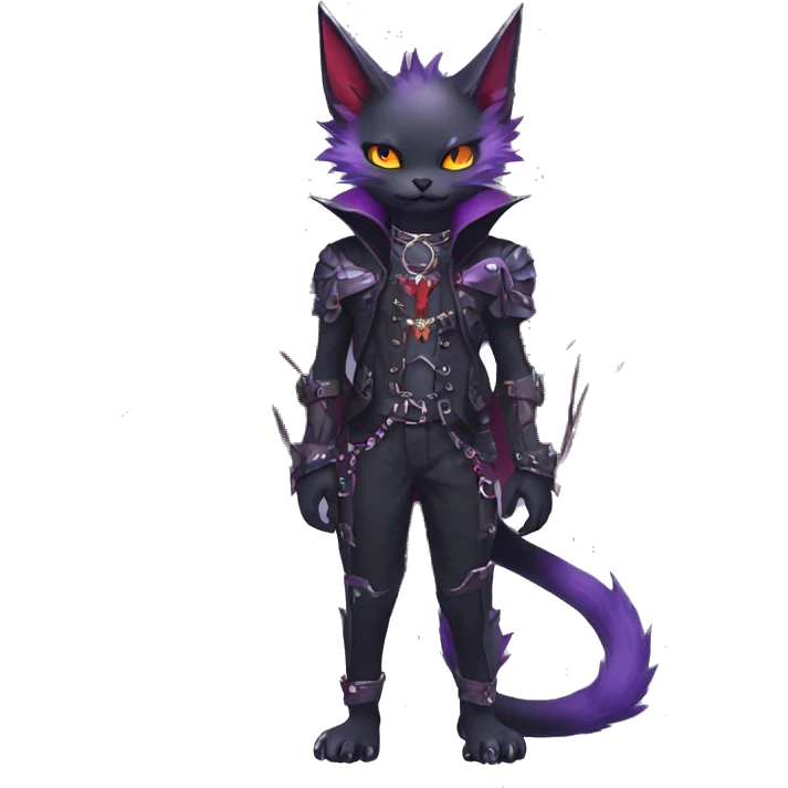cool edgy black punk purple red ethereal fantasy nargacuga-bat-cat-Fakemon collar harness full body emoji