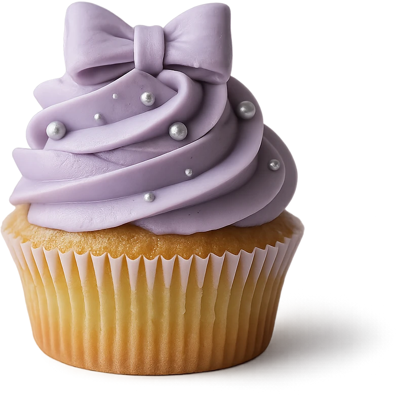 Change the icing to taro flavor with light purple color, creamy and slightly glossy texture, keep the realistic cupcake and accessories, photorealistic style, transparent background. emoji