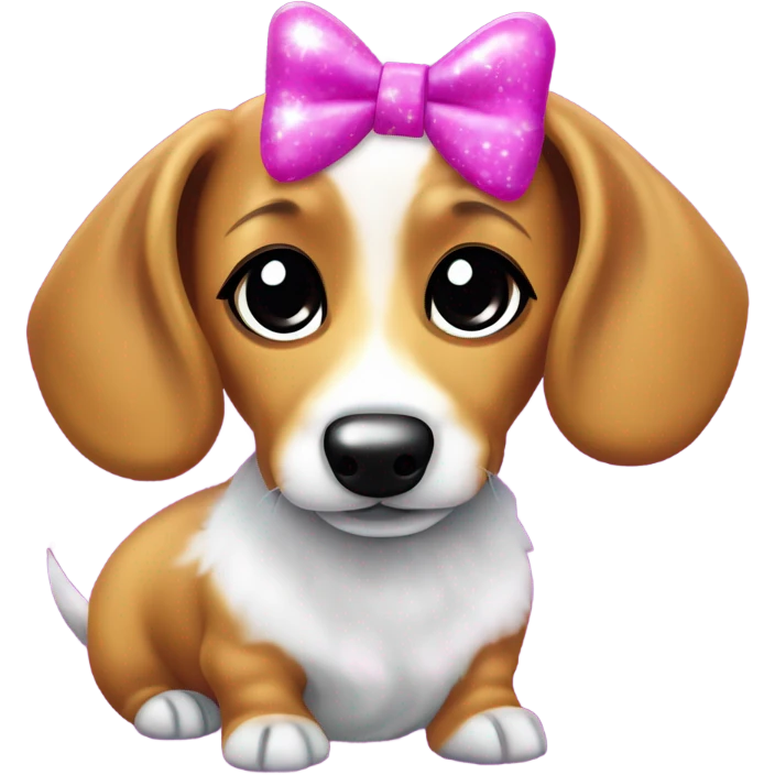 Lisa frank glitter fluffy ￼dachshund with bows on ears emoji