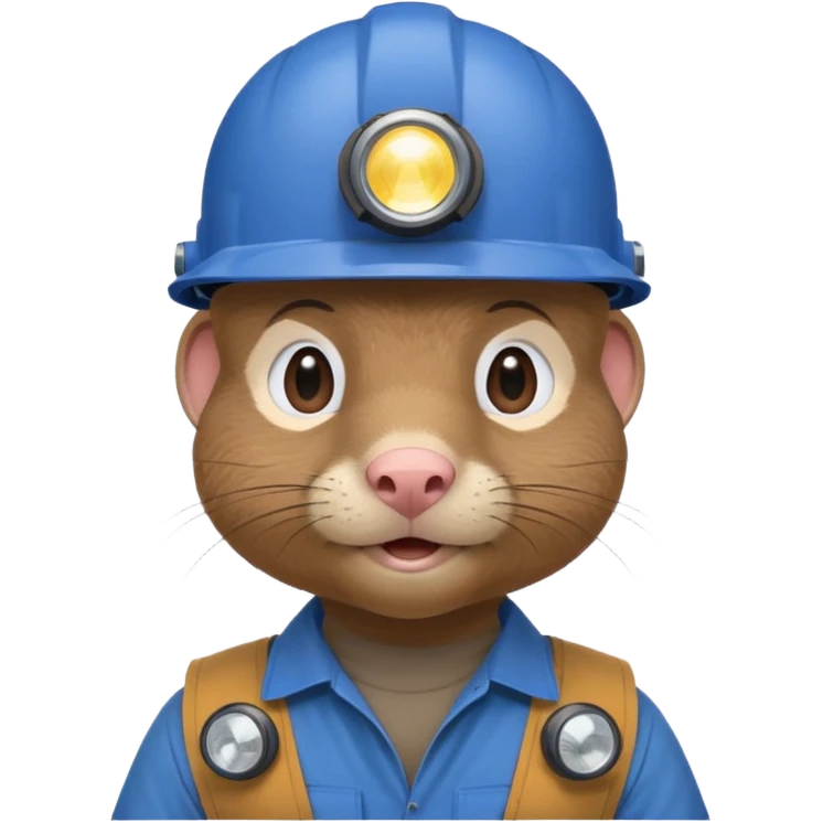a mole rat, blue helmet, headlamp, BROWN worker cloth emoji