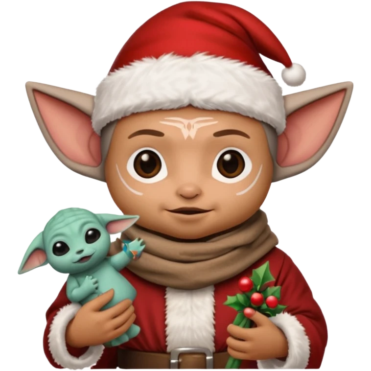 mandalorian holding grogu wearing santa hat emoji