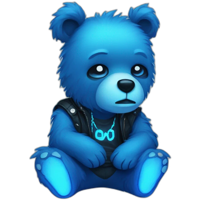 little blue neon punk bear upsad emoji