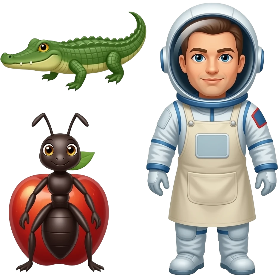 A is for airplane, alligator, ant, apple, apron, astronaut emoji