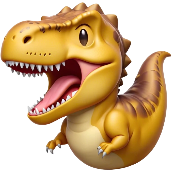 Cinematic Cute Yawning T-rex Portrait Emoji, Head tilted slightly with a dramatic, wide-open yawn, showcasing a robust, muscular form with a slightly open mouth revealing powerful jaws and sleepy, half-closed eyes, Simplified yet irresistibly adorable features, highly detailed, glowing with a soft, cozy prehistoric glow, high shine, relaxed yet expressive, stylized with a hint of whimsical ancient ease, soft glowing outline, capturing the essence of a drowsy yet affectionate T-rex that appears ready to stretch and yawn its way out of the screen! emoji
