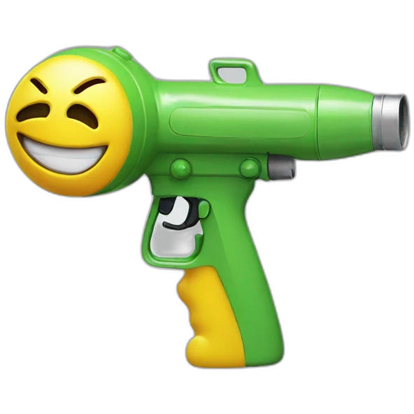 scared smiley metal water gun pointed on head emoji