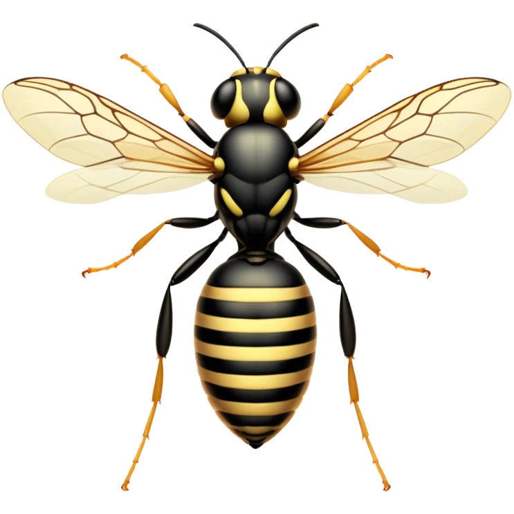 Beautiful and Majestic Wasp Portrait Emoji, Head and body rendered in serene repose with a gentle, confident smile, showcasing a refined, streamlined form with delicately patterned stripes and softly closed, focused eyes, Simplified yet exquisitely endearing features, highly detailed, glowing with a soft, drowsy radiance, high shine, relaxed and utterly noble, stylized with an air of regal insect elegance, soft glowing outline, capturing the essence of a beautiful and majestic wasp that embodies the refined power of nature! emoji