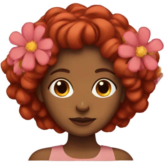 Brown girl with red hair and flowers in her hair emoji
