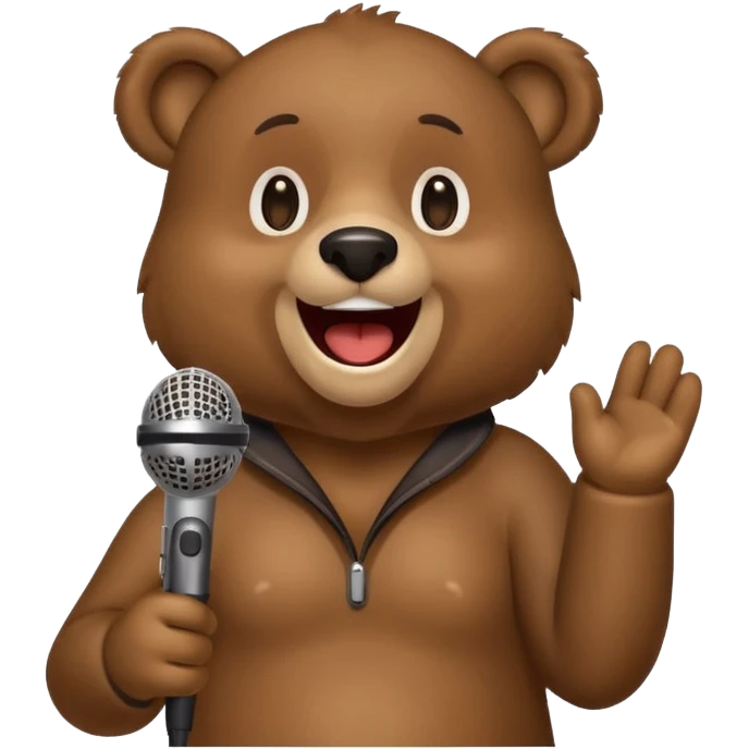 happy bear cute singing with microphone emoji