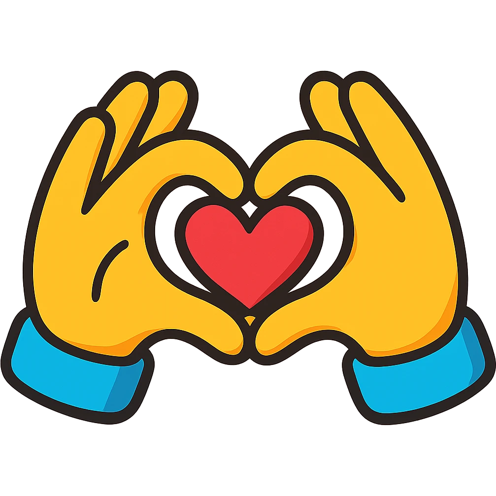 heart hands icon, hands forming a heart, bright colors, playful and energetic emoji