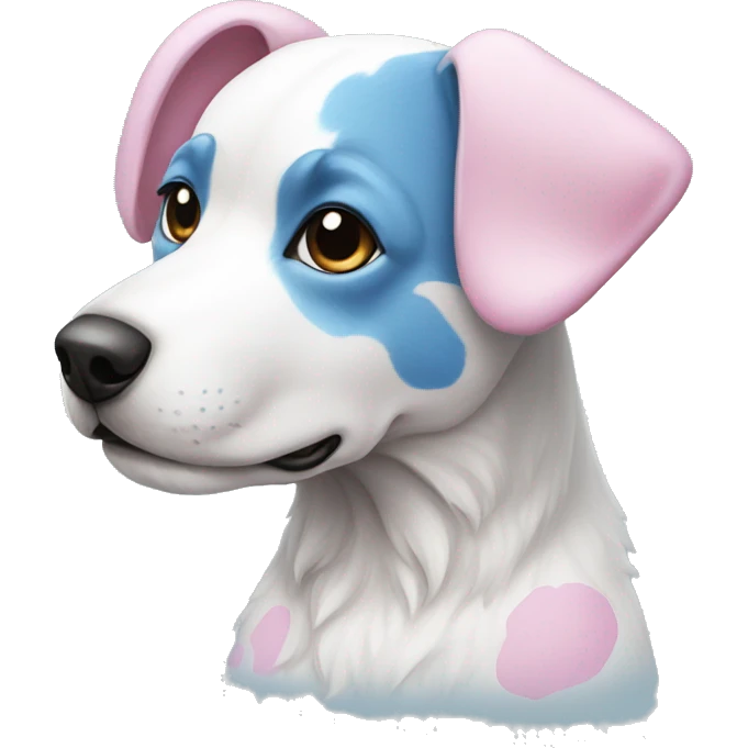 Pink and blue spotted White dog emoji