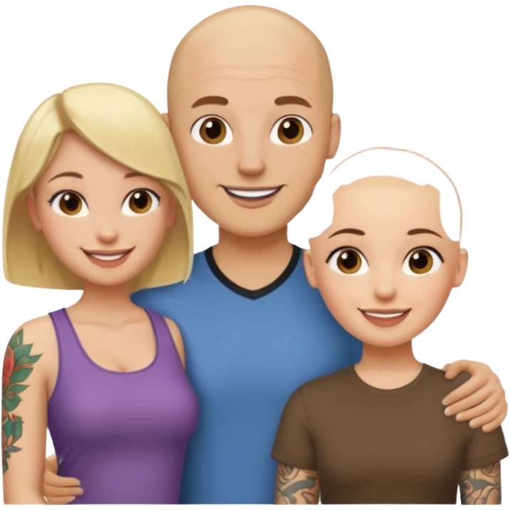 throuple blonde female brunette females bald tattoed male emoji