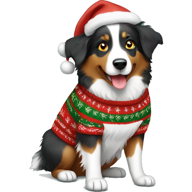 Australian shepherd wearing Christmas sweater  emoji