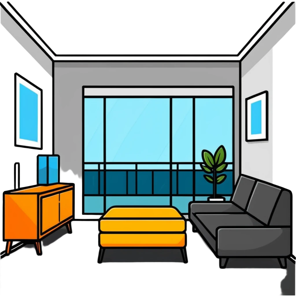 minimalist room interior with modern furniture emoji