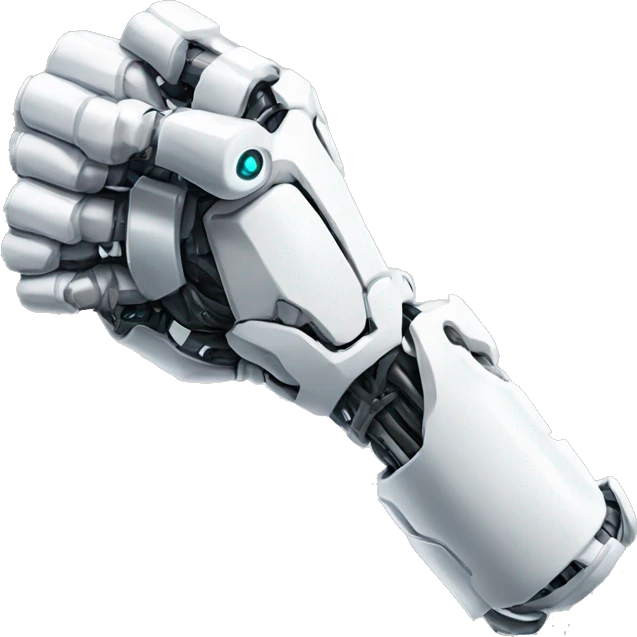 White mechanical cyborg arm and bicep emoji