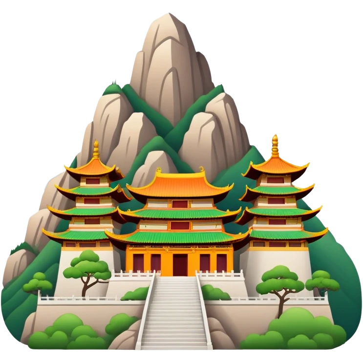 Wutai Mountain Buddhist temples, simplified emoji style with bold outlines and bright colors, cartoon style traditional Chinese temple with mountains emoji