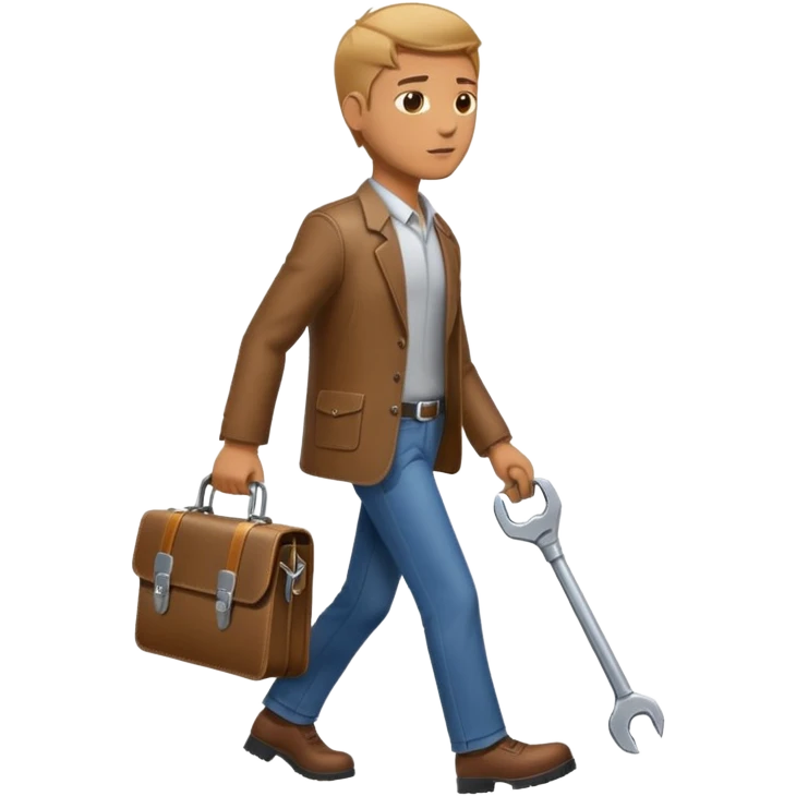 side profile of man walking with wrench in one hand and briefcase in the other emoji
