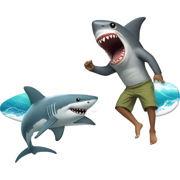 kid dancing on a surfboard while a shark is dunking on yoda emoji