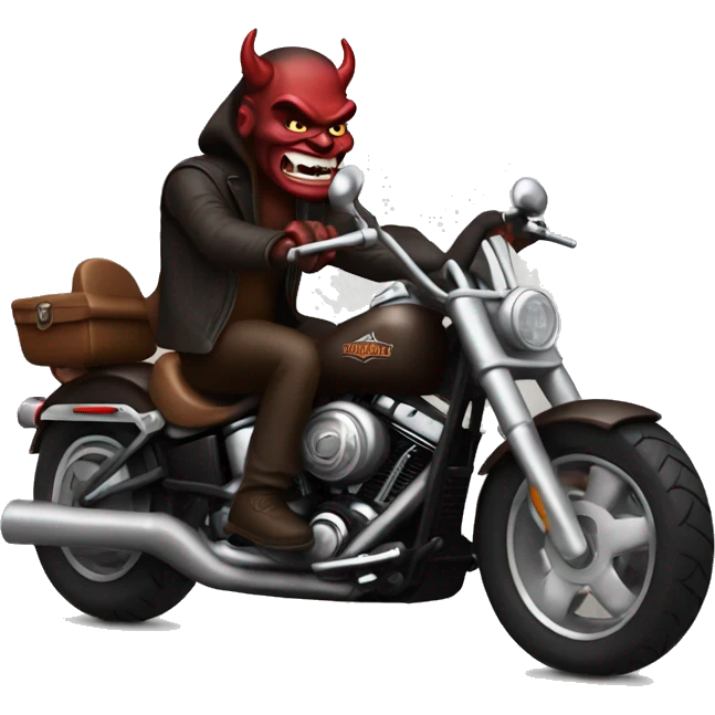 Devil riding a dark brown harley davidson  emoji