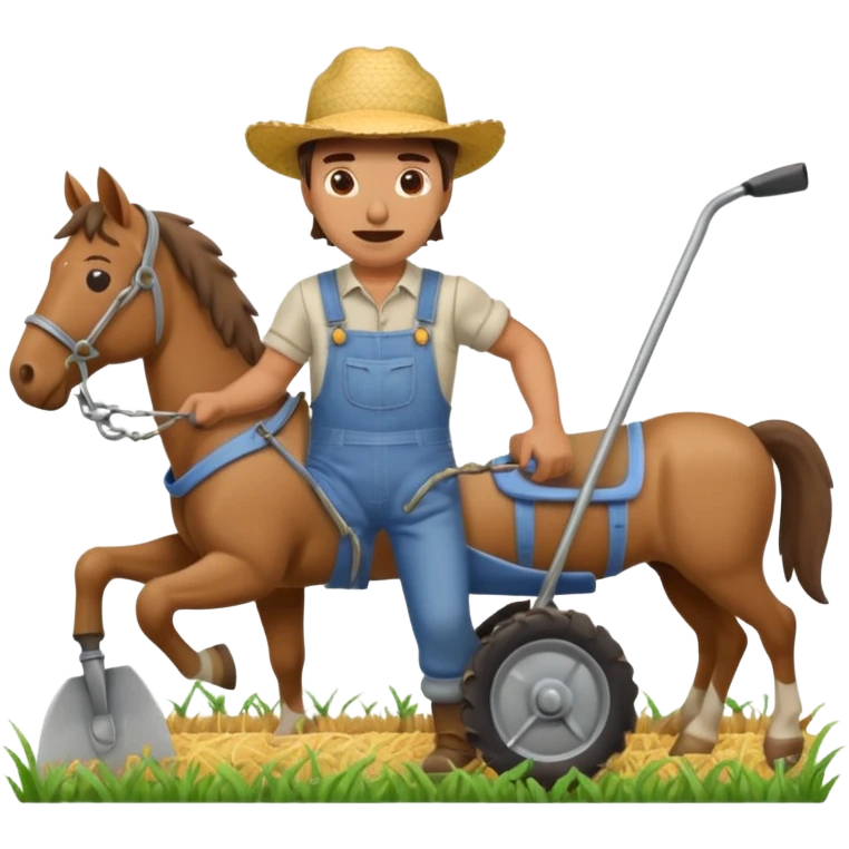man plowing a field with a plow and a horse, emoji style emoji