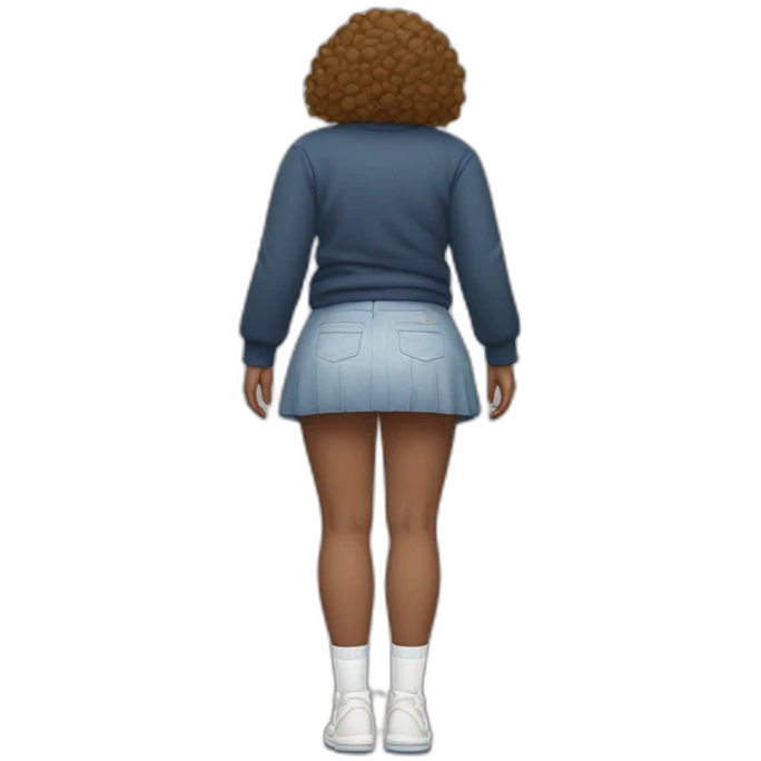 full body back view curvy in small skirt lifted by strong wind butt white socks emoji