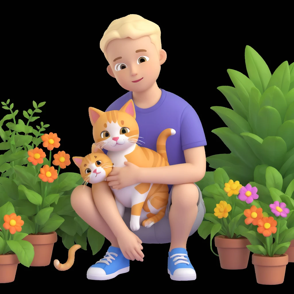 boy and cat pet in garden background emoji