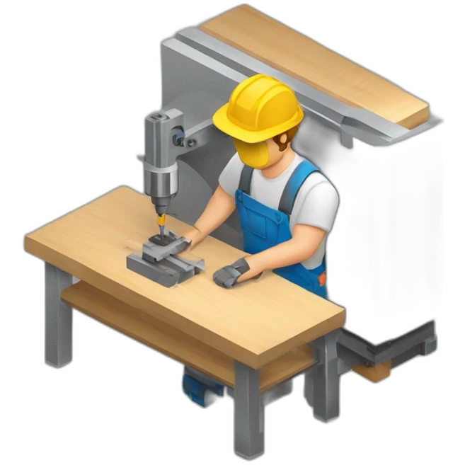 isometric fabricator working in creative workshop cnc machine woodshop metalshop industrial  emoji