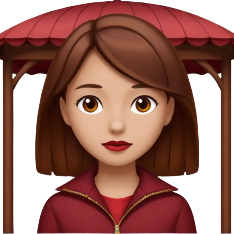 دختری که موهای قهوه ای داره و پاویون قرمز تیره داره emoji