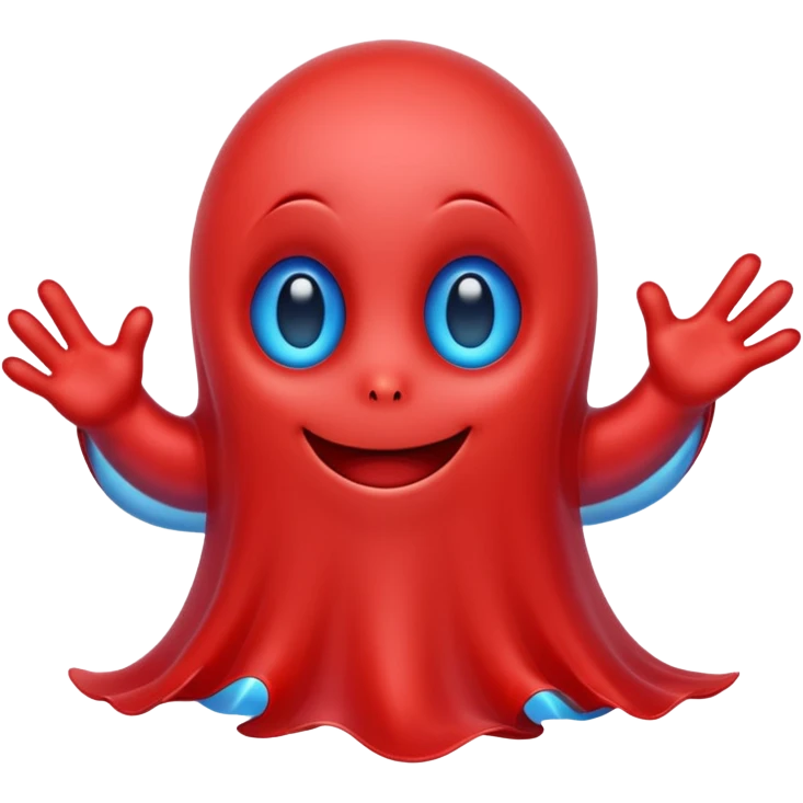 Cute red ghost character with blue eyes emoji