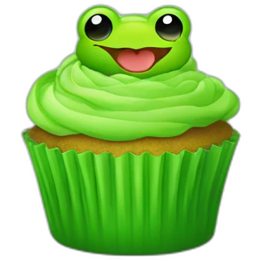 Happy bright green cupcake with a frog on top emoji