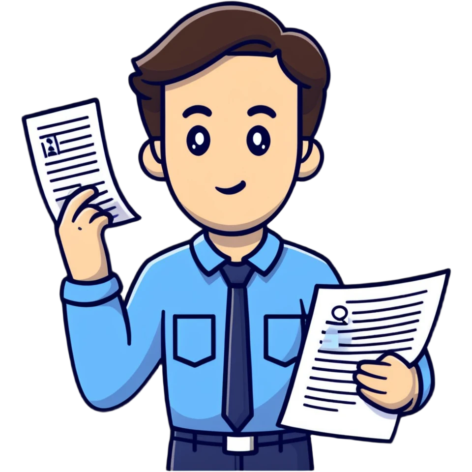 Tax inspector holding papers and asking questions with raised eyebrow emoji