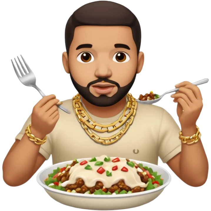 Drake wearing a chain eating a chipotle burrito bowl emoji
