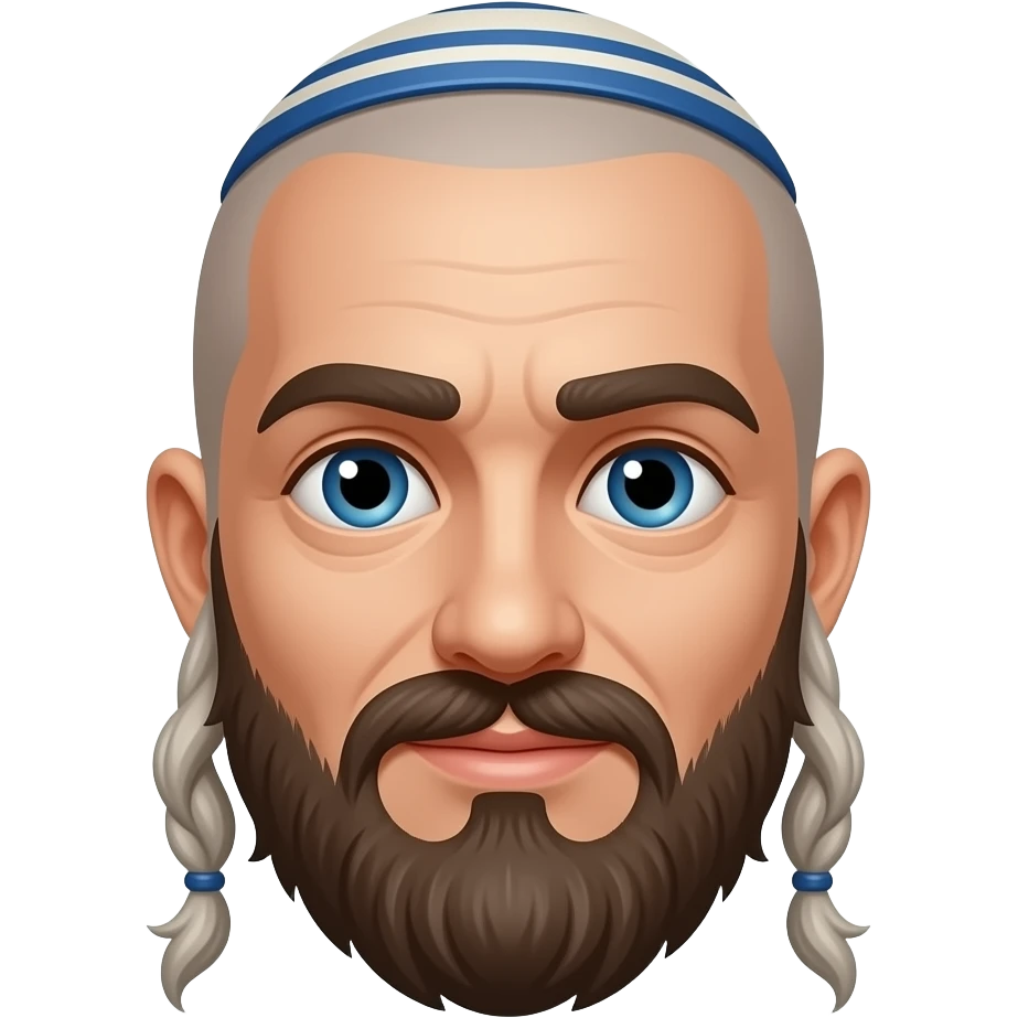 A Jewish man with a yamaka shaved head and two long curls emoji