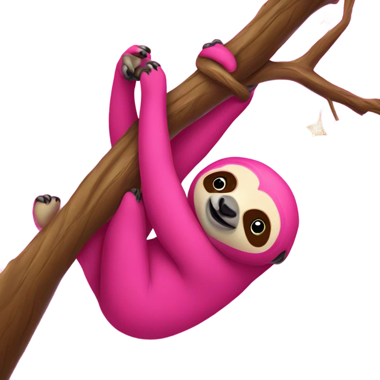 Hot pink sloth with glitter hanging on a tree  emoji