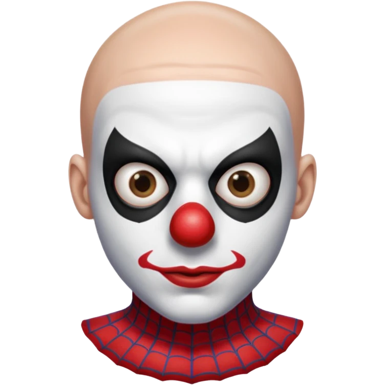 Create a man Spider-Man with clown nose, no hair, white eyes emoji