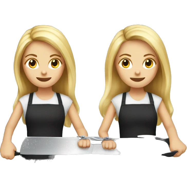 Blonde long hair girl with black apron and scissors in a hand  emoji