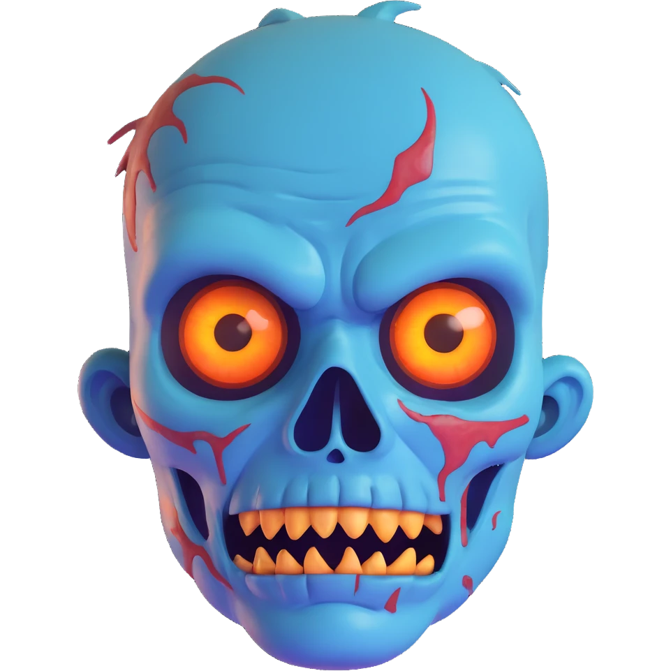 blue zombie face with bright glowing eyes emoji