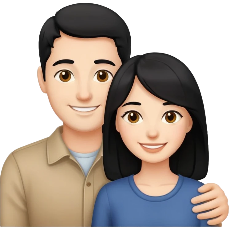 Black hair couple smiling  emoji