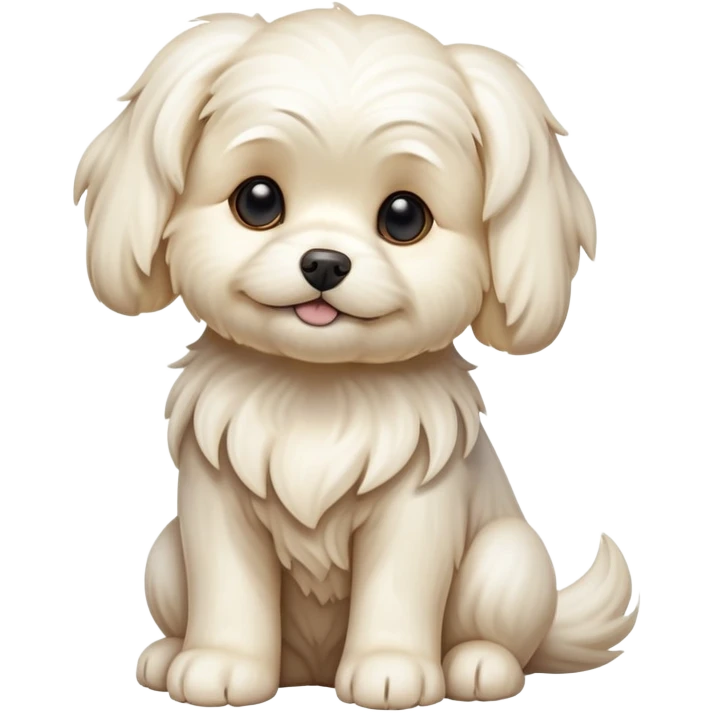 cinematic-[Maltese]-realistic-full-body-sitting-emoji,-tail-resting-loosely-beside-its-paws,-head-tilted-dramatically, -wavy-[cream]-fur,-simplified-yet-realistic-focused-features,-highly-detailed,-glowing-with-an-almost-sarcastic-glow emoji