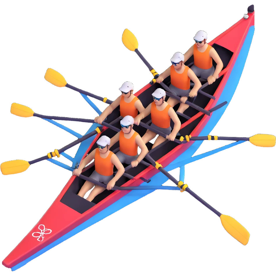 four-person Olympic rowing boat with professional racing style, four rowers included, detailed, top-down view emoji
