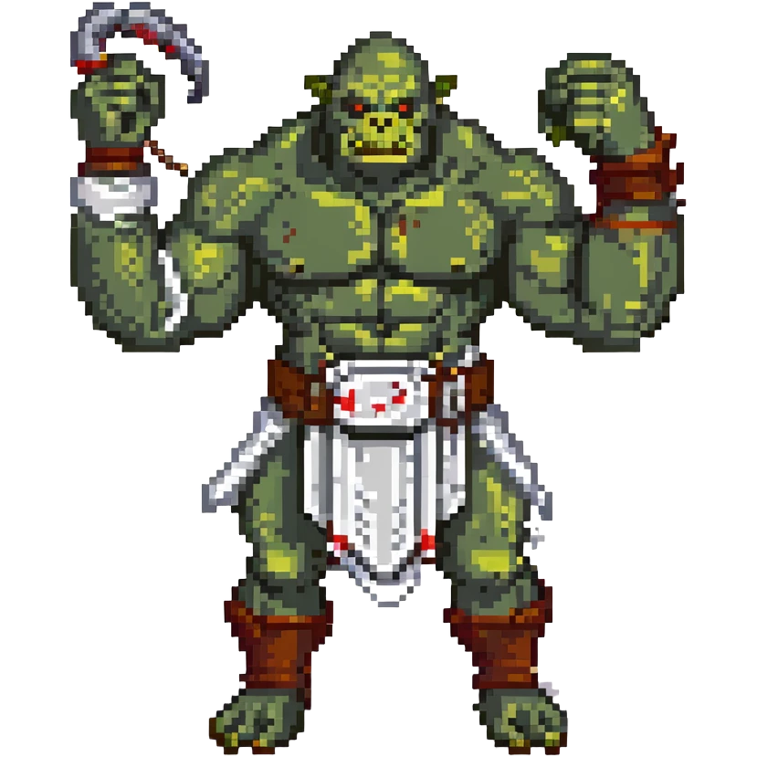 orc male Belt of defeated "Pesky Sand Crab" claws, flexing with a net full of loot. emoji