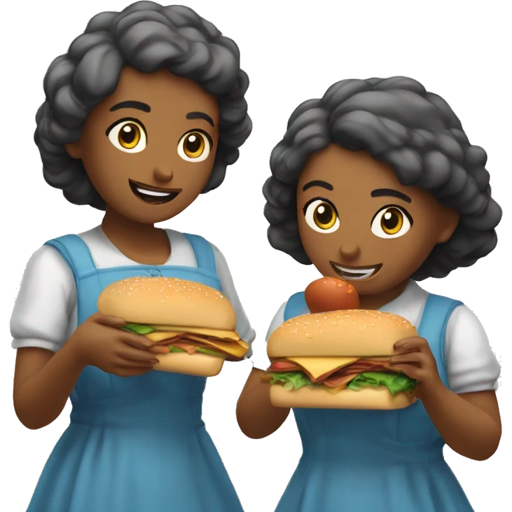 Duas meninas gordinhas comendo sanduiche emoji