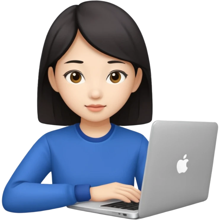 An asian girl is preparing for IELTS online with a laptop. emoji
