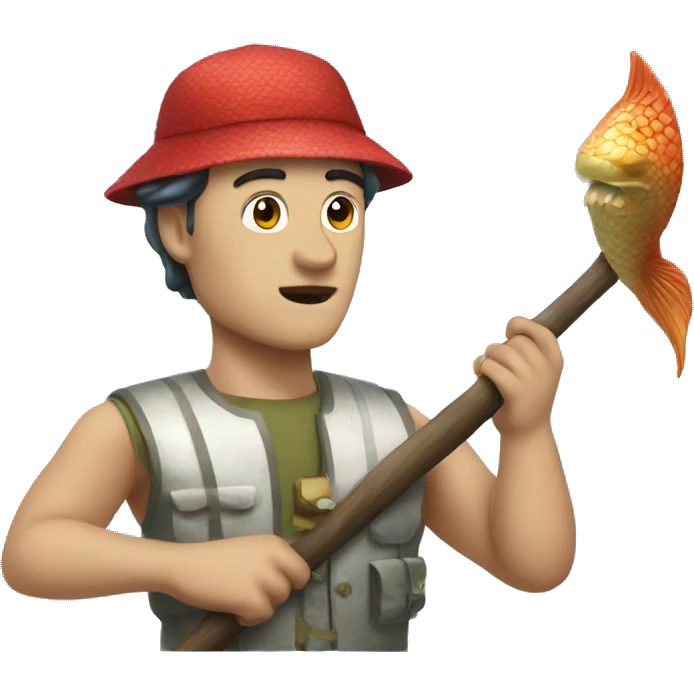 Man with chinese cap hunting mermaid emoji