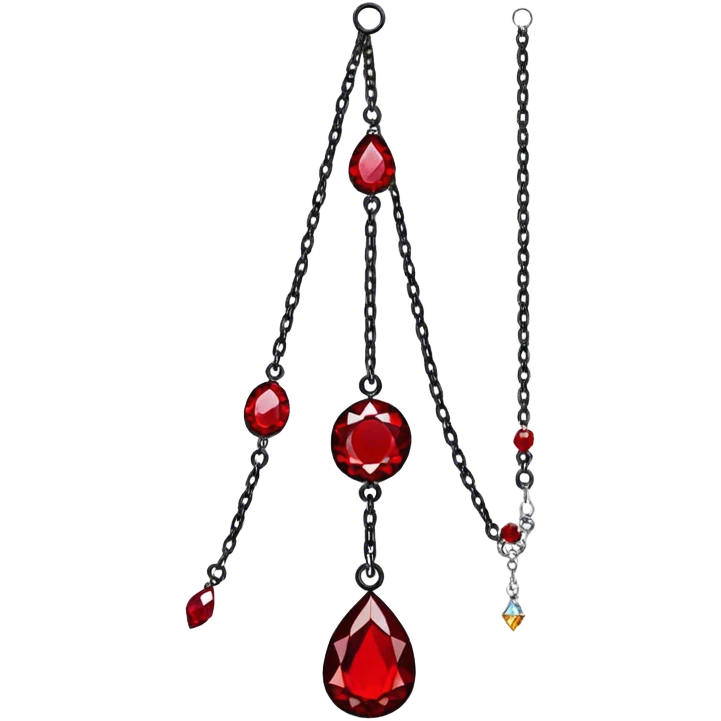 Epic Hanging suncatcher, threads and chains with shiny sparkly with ruby-gemstones and obsidian-gemstones,  emoji